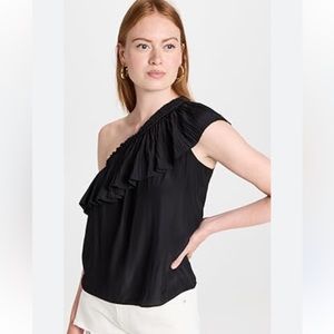 Ramy Brook black pleated off the shoulder top